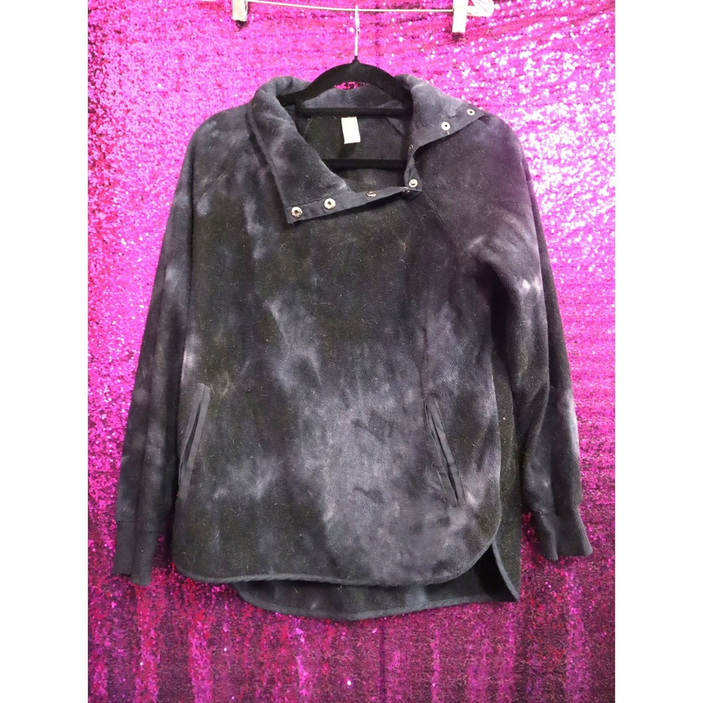 Dark Grey Tie Dye Fleece Pullover Small GreenTea Womens Snap Collar Sweatshirt